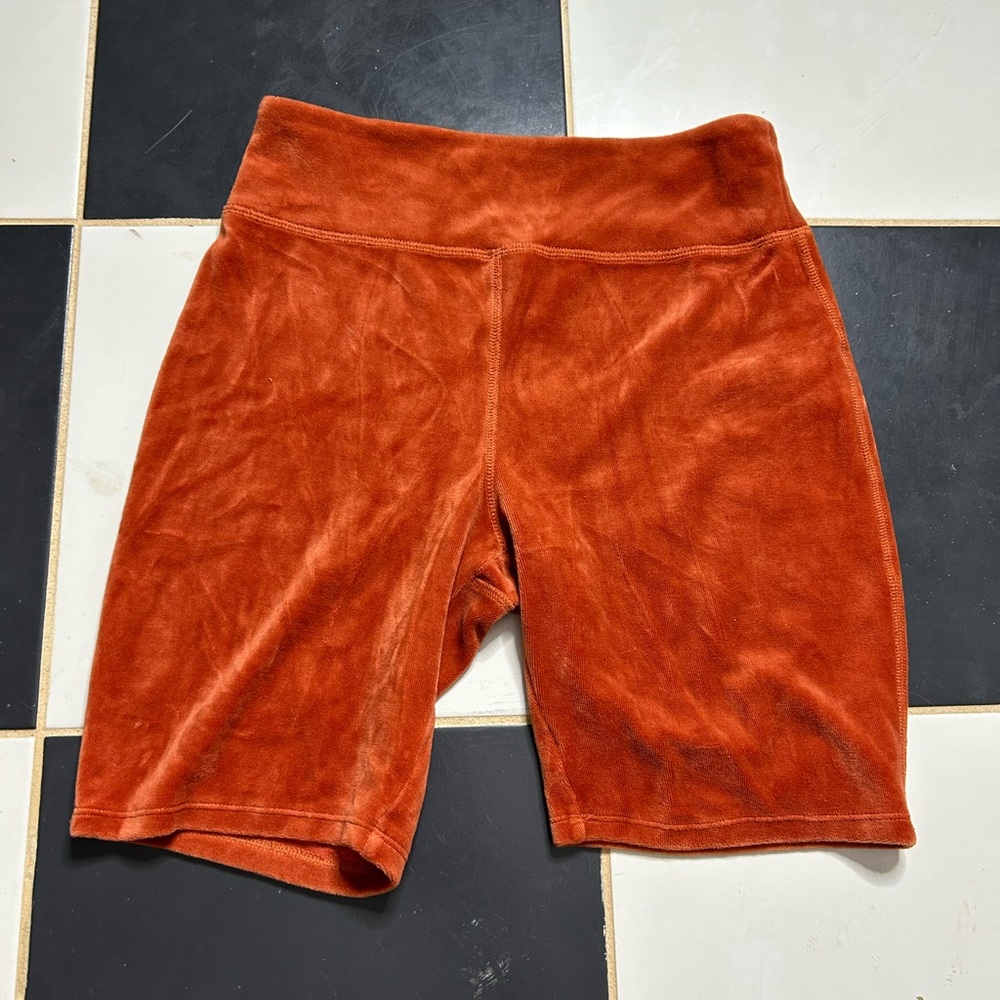 Orange Bike Shorts Velvet High Waist
